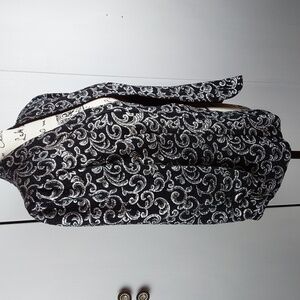 Alex Evenings| Womens Open Black Suit Jacket Silver Metallic Swirl Design Sz.L